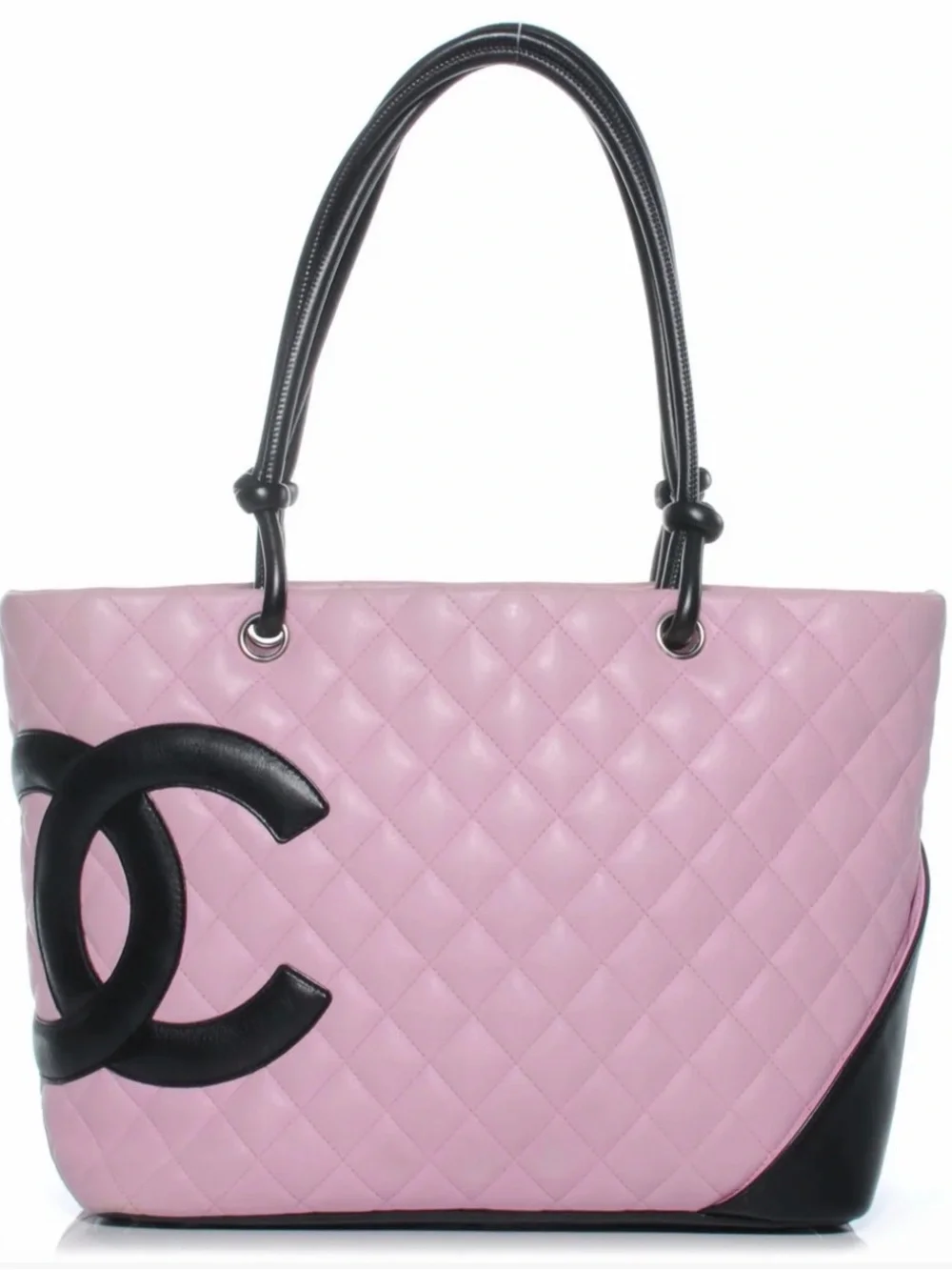 CHANEL Calfskin Quilted Large Cambon Tote Pink & Black Authentic